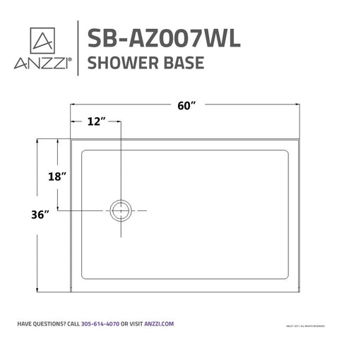 ANZZI Colossi Series 60 in. x 36 in. Shower Base in White