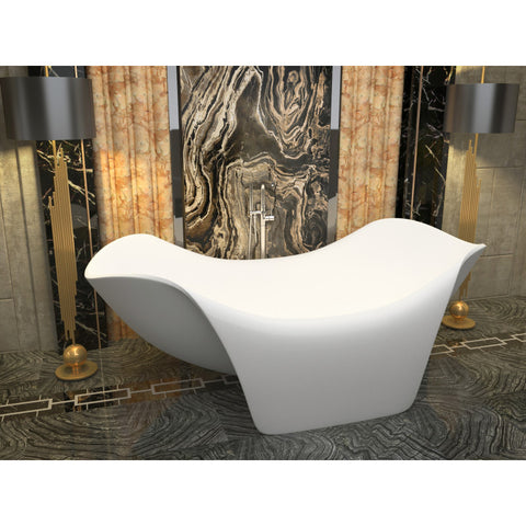 FT-AZ512 - ANZZI Cielo 6.5 ft. Solid Surface Center Drain Freestanding Bathtub in Matte White