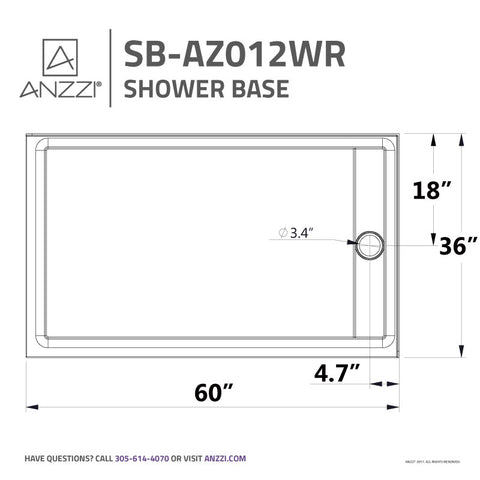 ANZZI Field Series 60 in. x 36 in. Shower Base in White