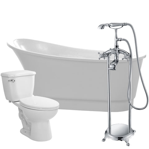 FTAZ095-52C-55 - ANZZI Prima 67 in. Acrylic Flatbottom Non-Whirlpool Bathtub with Tugela Faucet and Kame 1.28 GPF Toilet