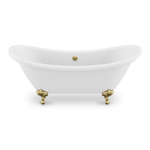 FT-AZ132BG - ANZZI Falco 5.8 ft. Claw Foot One Piece Acrylic Freestanding Soaking Bathtub in Glossy White with Brushed Gold Feet