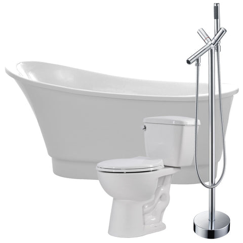 FTAZ095-42C-63 - ANZZI Prima 67 in. Acrylic Soaking Bathtub with Havasu Faucet and Cavalier 1.28 GPF Toilet