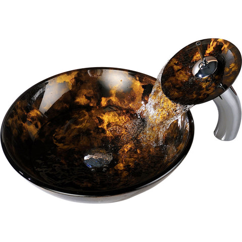 LS-AZ8102 - ANZZI Toa Series Deco-Glass Vessel Sink in Kindled Amber with Matching Chrome Waterfall Faucet