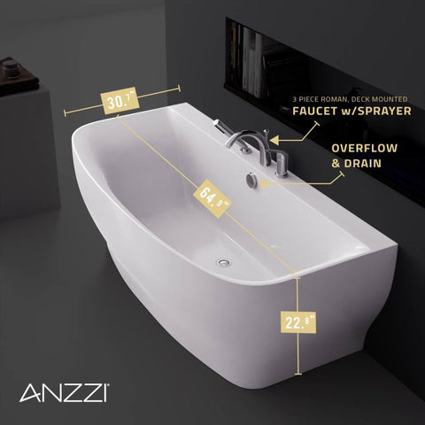 ANZZI Bank Series 5.41 ft. Freestanding Bathtub with Deck Mounted Faucet in White