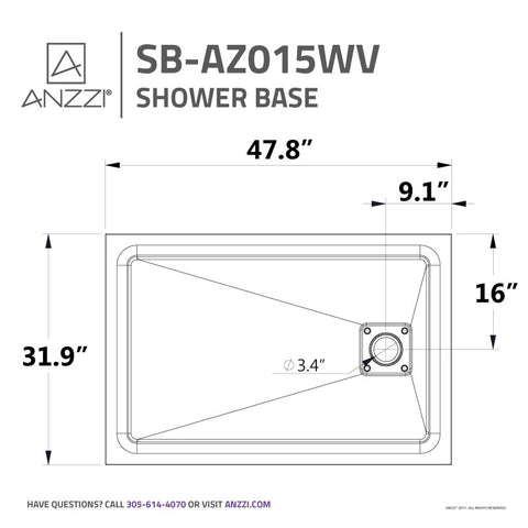 ANZZI Forum Series 48 in. x 32 in. Shower Base in White