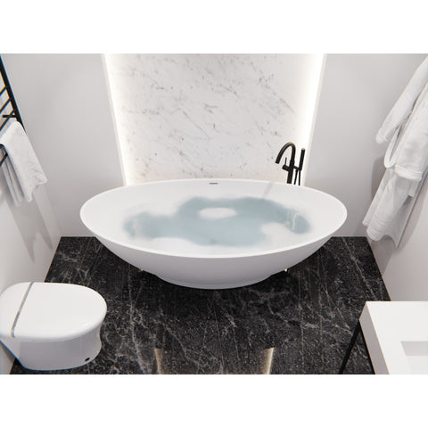 ANZZI Masoko 6.2 ft. Solid Surface Center Drain Freestanding Bathtub in Matte White