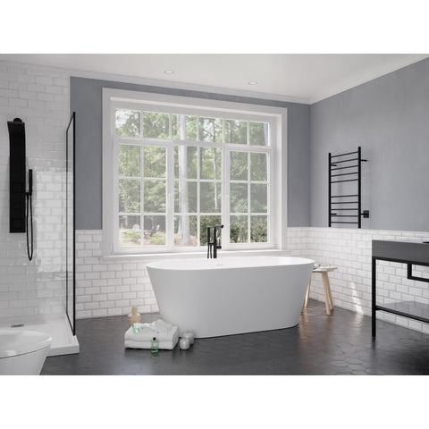 FT-AZ8416 - ANZZI Bellentin Series 61 in. x 31 in. Flat Bottom Solid Surface Freestanding Soaking Bathtub with Center Drain in Matte White