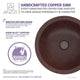 Antakya 16 in. Drop-in Round Bathroom Sink in Hammered Antique Copper