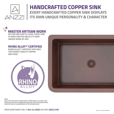 ANZZI Anatolian Farmhouse Handmade Copper 33 in. 0-Hole Single Bowl Kitchen Sink with Sunflower Design Panel in Polished Antique Copper