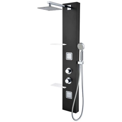 SP-AZ025 - ANZZI Ronin Series 52 in. 2-Jetted Full Body Shower Panel with Heavy Rain Shower and Body Jets and Spray Wand in Black