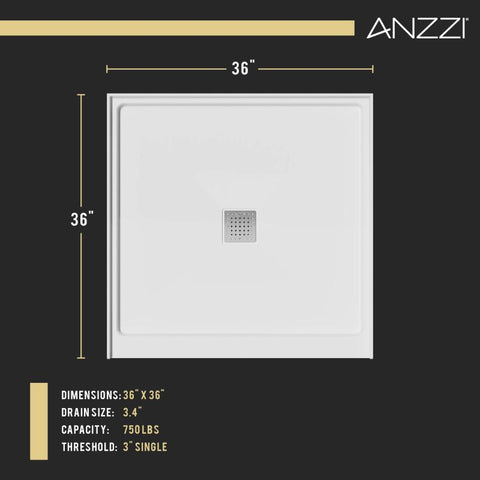 ANZZI ALEXANDER 36 in. x 36 in. Center Drain Shower Base in White