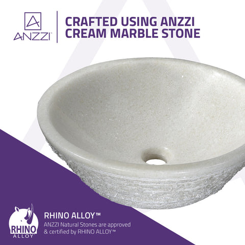 ANZZI Nora Natural Stone Vessel Sink in White Marble