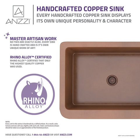 ANZZI Cilicia Farmhouse Handmade Copper 30 in. 0-Hole Single Bowl Kitchen Sink with Daisy Design Panel in Polished Antique Copper