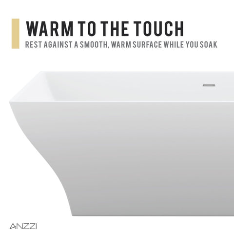 ANZZI Kayenge 5.9 ft. Solid Surface Center Drain Freestanding Bathtub in Matte White