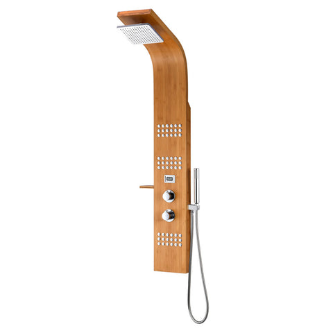 SP-AZ060 - ANZZI Crane Series 60 in. Full Body Shower Panel with Heavy Rain Shower and Body Jets and Spray Wand in Natural Bamboo